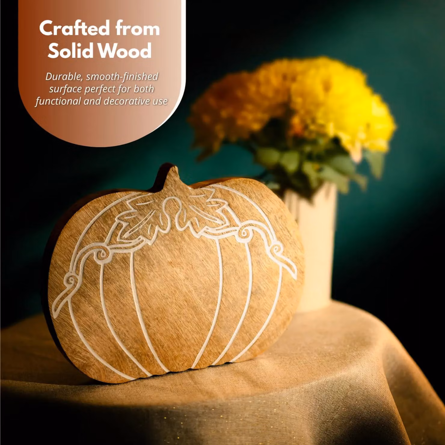 Marco Paul Rustic Wooden Pumpkin Autumn Decoration, Beige, Height: 25 cm – 7
