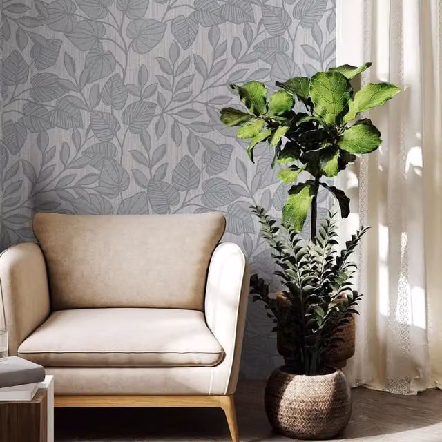 Superfresco Linden Leaf Trail Botanical Floral Wallpaper in Duck Egg Blue