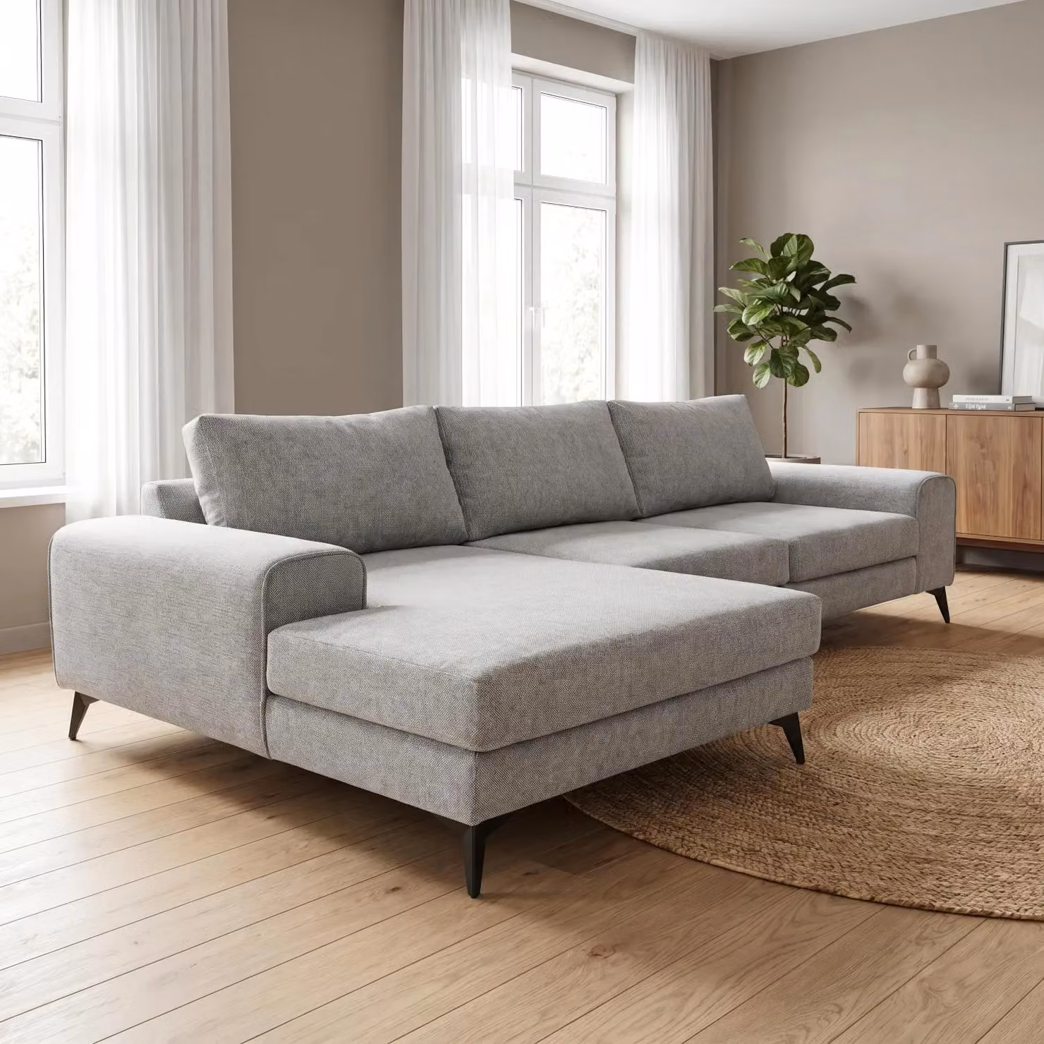 Abakus Direct Venice Left-Facing Corner Sofa in Grey Fabric with Deep Seats and Extra-wide Padded Arms – 4