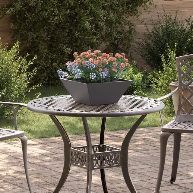 Berkfield Home Steel Garden Bowl Planter, Black, W/D/H: 35 x 35 x 15 cm