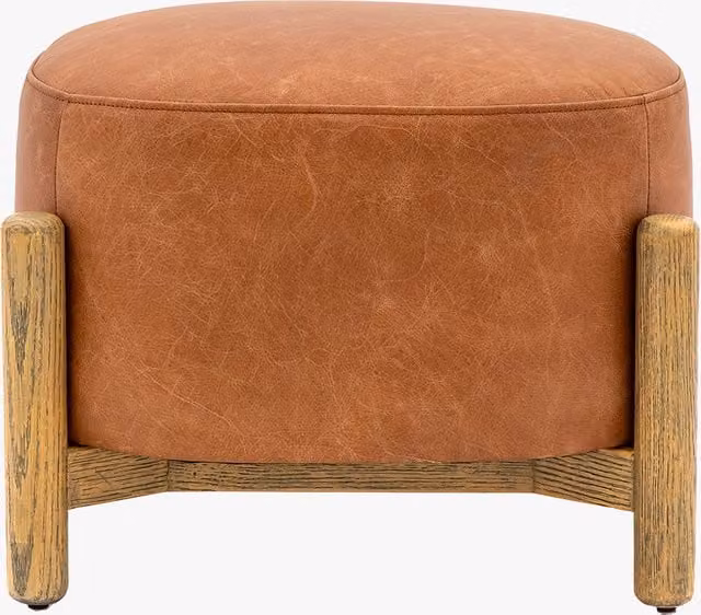 Perch & Parrow Mid-Century Cylindrical Footstool in Brown Leather