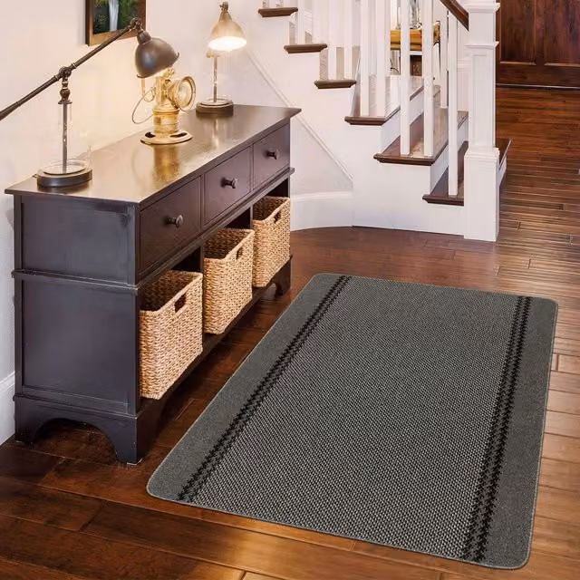 THE RUGS Washable Non-Slip Designer Mat in Grey with Border Design, W: 100 cm, D: 67 cm – 6