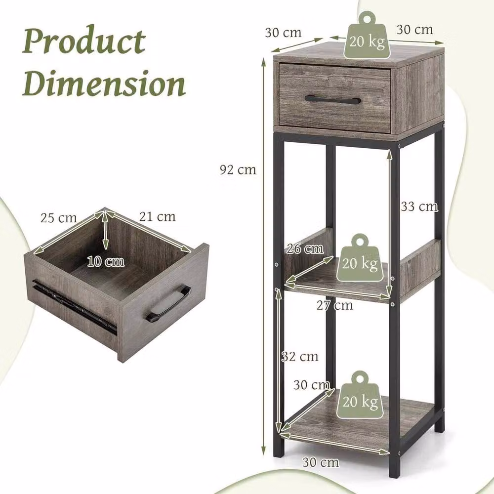 VOGREX 3-Tier Metal Plant Stand with Drawer in Grey – 2