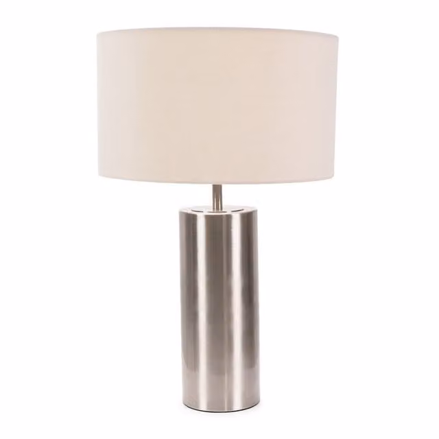 ValueLights Lexy Dimmable Touch Table Lamp with Beige Fabric Drum Shade and LED Bulb, Chrome