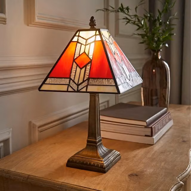 ValueLights Tiffany Style Vintage Table Lamp in Bronze with Multicolour Glass Shade