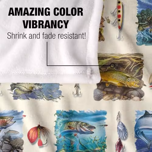 JQ Licensing Fish Paintings and Fishing Lures Pattern Super Soft Fleece Throw Blanket, W/D/H: 152 x 127 cm, White and Multicolour – 3