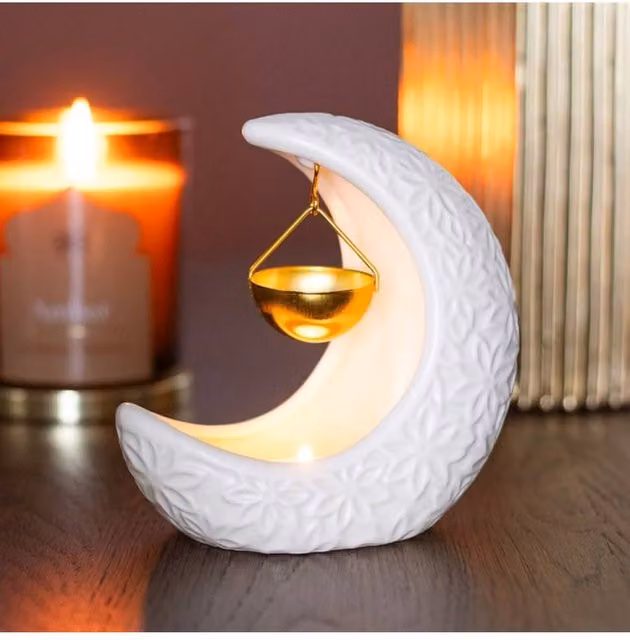 KDMD Crescent Moon Hanging Ceramic Oil Burner and Fragrance Diffuser in White – 1
