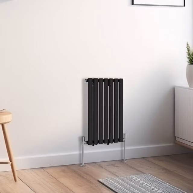 Right Radiators Oval Single Panel Horizontal Radiator in Black, Height: 41.3 cm