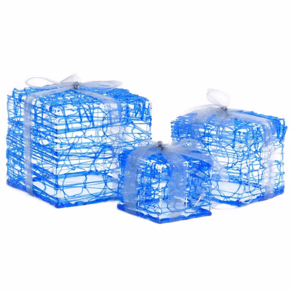 Berkfield Decorative Acrylic Christmas Gift Boxes, 3 Piece Set in Cold White and Blue – 2