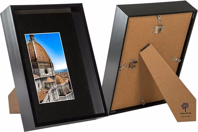 Nicola Spring Pack of 2 Black Rectangular 3D Deep Box Frames with Glass for A4 Displays – 3