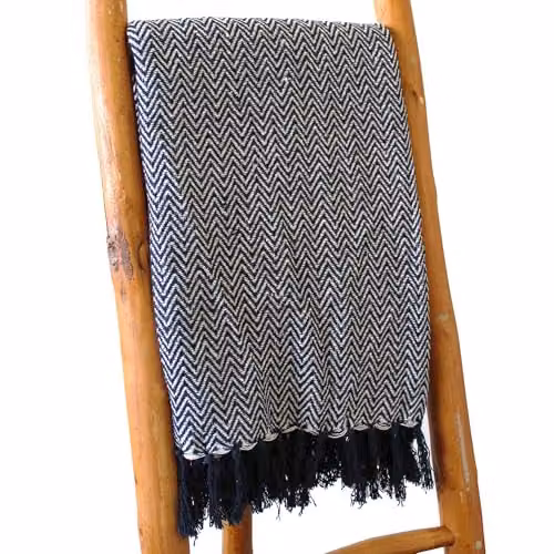 KDMD Boho Chevron Cotton Throw in Blue and Black, W/D/H: 140 x 200 cm – 1