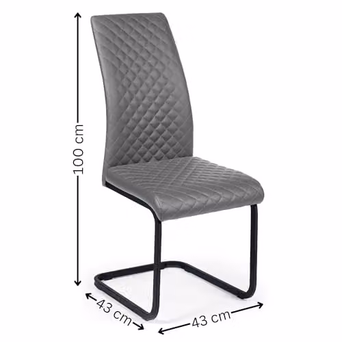 Julian Bowen Xavier Set of 4 Modern Grey Faux Leather Dining Chairs with Black Cantilever Legs, H 100 x W 43 cm – 2