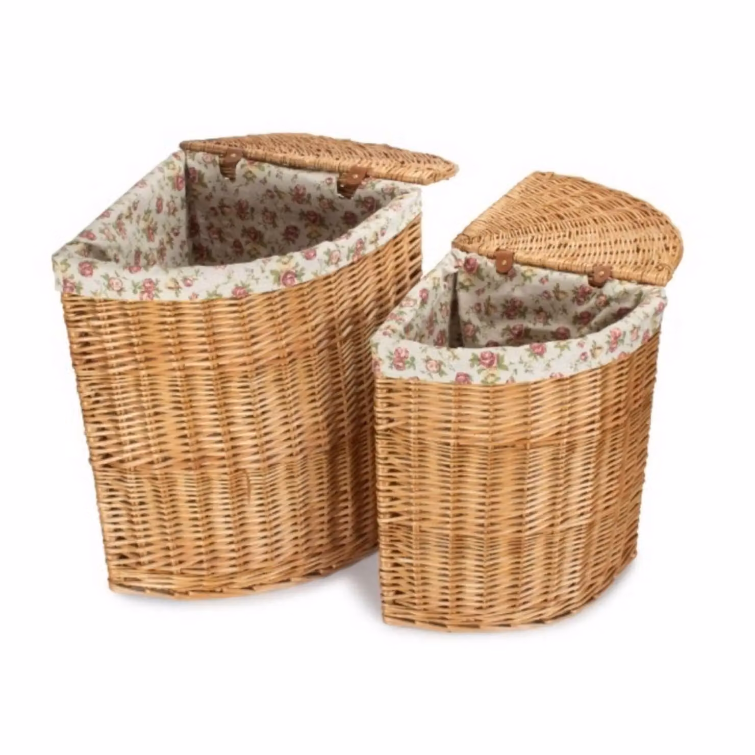 Red Hamper Cotton Lined Wicker Corner Laundry Basket in Brown and Red with Removable Bag and Handles, Height: 60 cm – 2