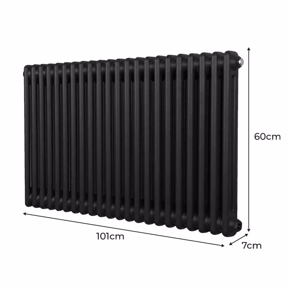 Monstershop Traditional 2 Column Steel Radiator in Black, H: 101 cm, W: 60 cm, D: 7 cm – 5