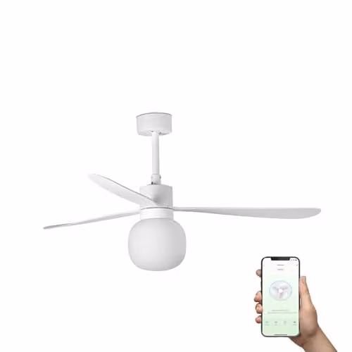 FARO Barcelona Amelia Large 3 Blade Ceiling Fan in Matt White with Warm White 2700K Light and Tuya Smart System