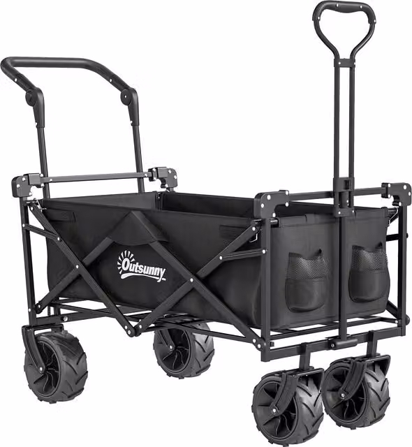 Outsunny Folding Storage Wagon with Canopy and Handle in Black – 1