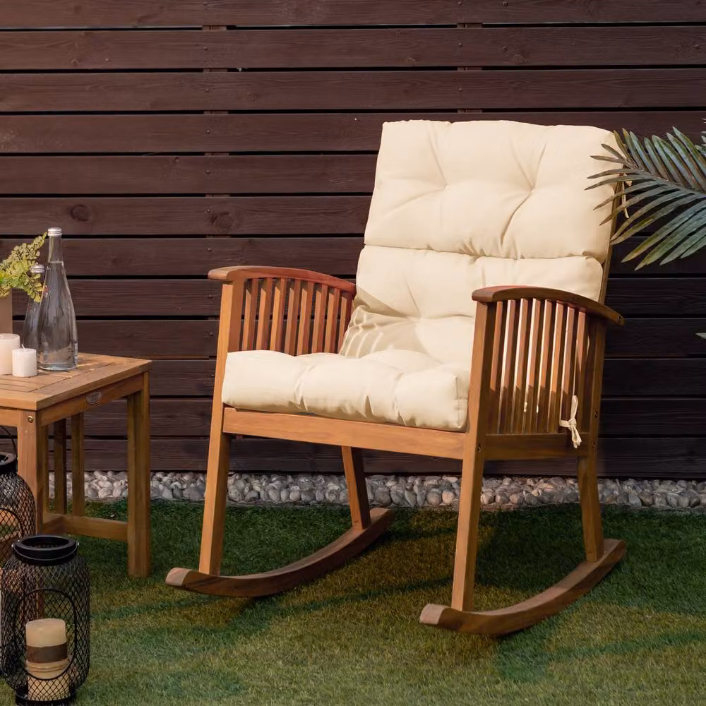 Gymax High Back Patio Chair Seat Pads with Non-slip Rope Belts in Beige – 3