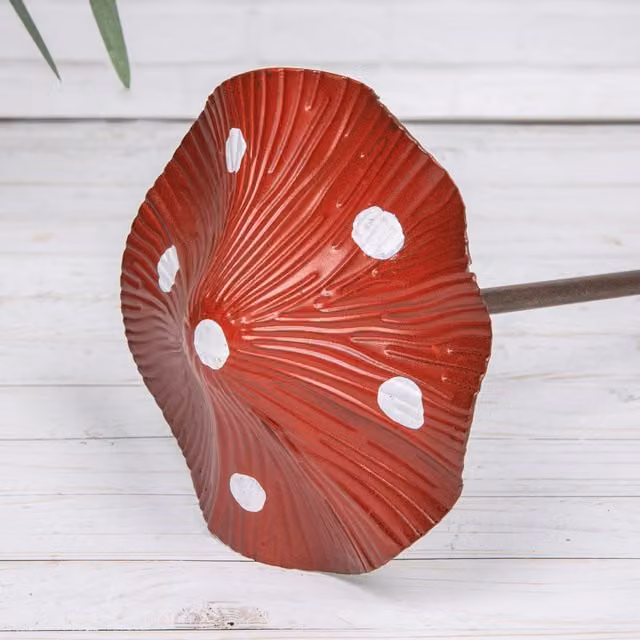 Annibells Rustic Red Dotted Metal Mushroom Toadstool Garden Stake Ornament