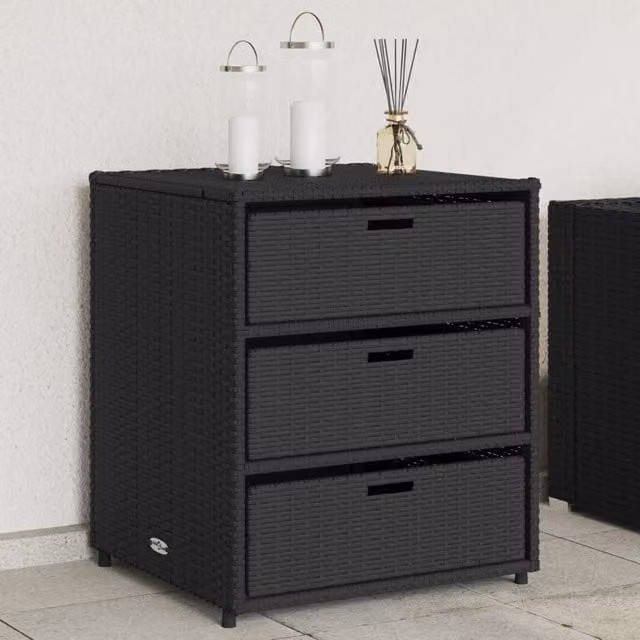 Berkfield Home Black Poly Rattan Garden Storage Cabinet W/D/H: 55 x 59 x 69 cm