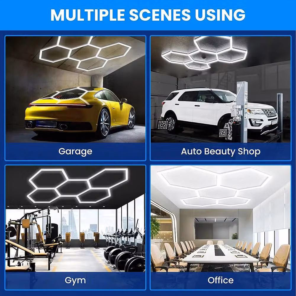 ENER-J 160W Modular Hexagon LED Ceiling Light Kit for Garage and Showrooms, 6500K Cool White, Diameter: 25 cm, Height: 19 cm – 2