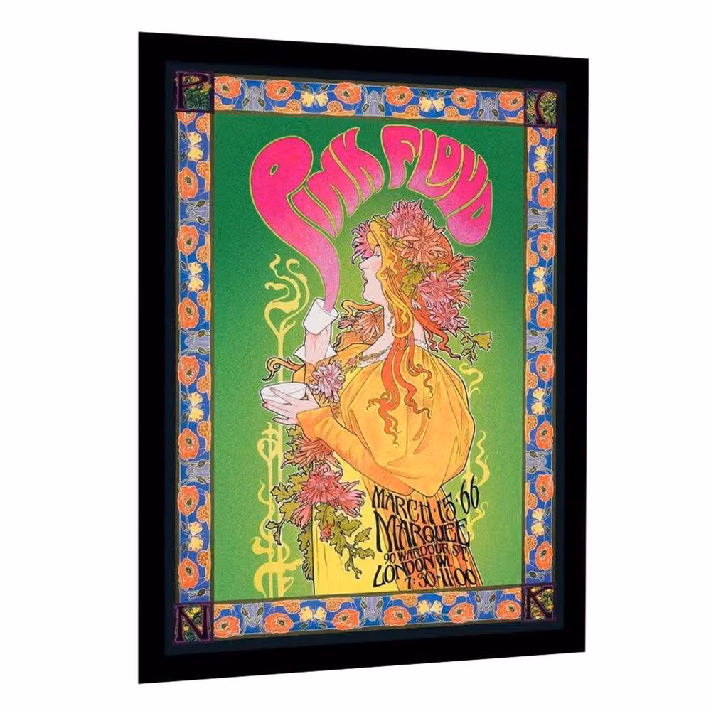 Pink Floyd Multicolour Art Nouveau Floral Typography Framed Paper Poster – 2