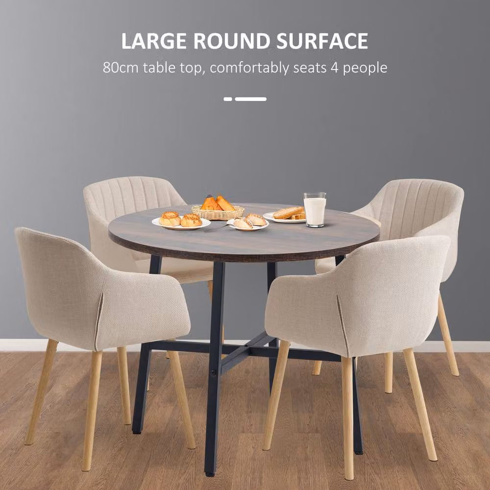 STILVORA Round Industrial Dining Table with Black Steel Frame and Brown MDF Laminate Top, W/D/H: 80 x 80 x 76 cm – 5
