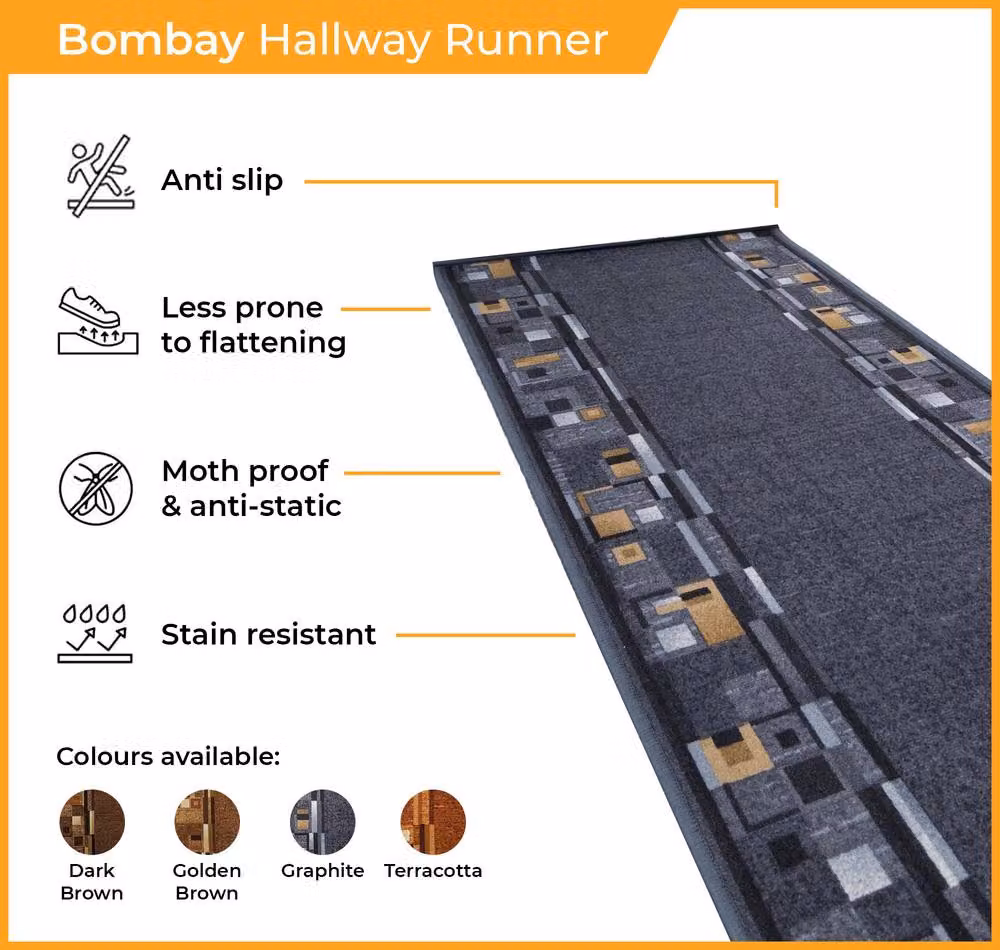 runrug Bombay Hallway Runner Rug in Grey, Non-Slip and Hardwearing, W: 80 cm, L: 330 cm – 3