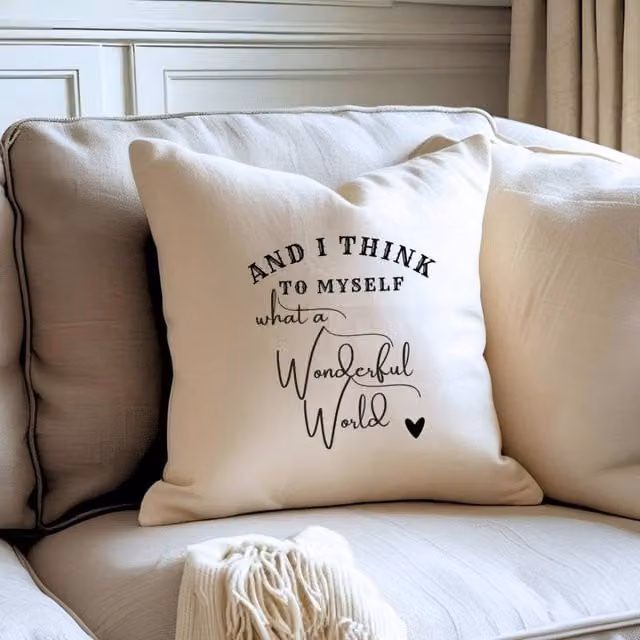 Aye Do Gifts What A Wonderful World Linen Cushion in Beige, W/D/H: 40 x 40 x 40 cm – 1