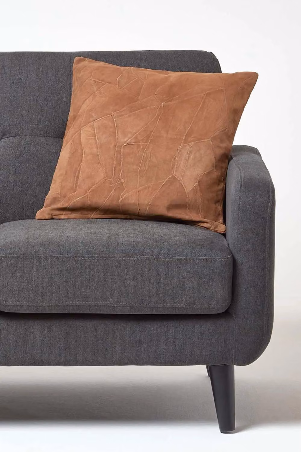 Homescapes Tan Brown Recycled Leather Suede Patchwork Cushion with Feather Filling, W/D/H: 45 x 45 x 45 cm – 3
