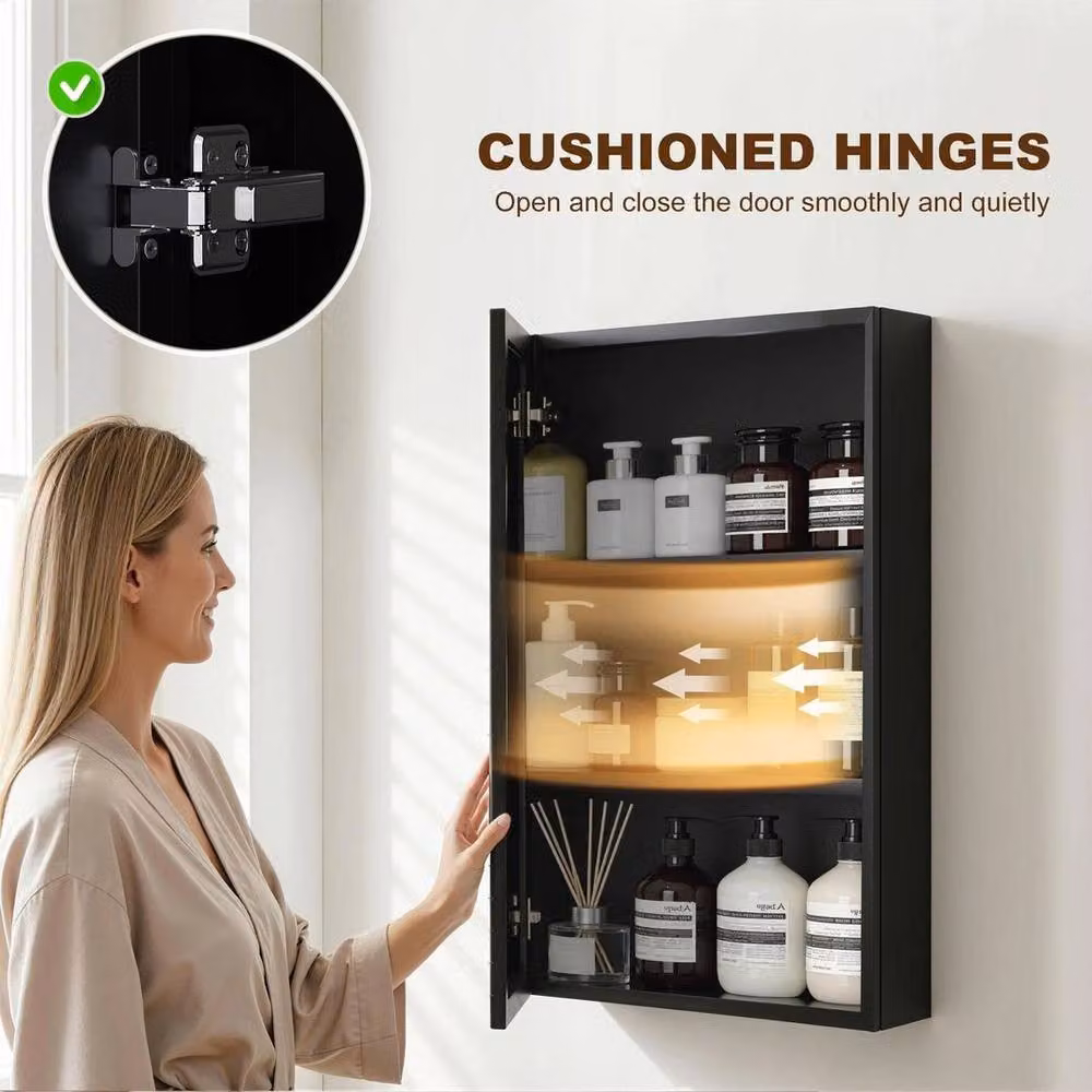 PAWNORA Modern Wall Mounted Black Bathroom Cabinet with Mirror and Internal Shelves – 3
