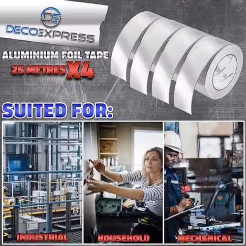 Deco Express Silver Aluminium Foil Insulation Tape, 4.5 cm x 25 m, 4 Pack – 6