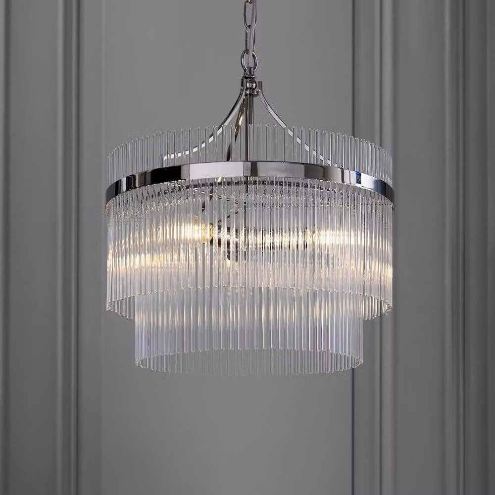 Netlighting Marietta 3 Light Multi Arm Pendant Ceiling Lamp in Silver with Transparent Glass – 2