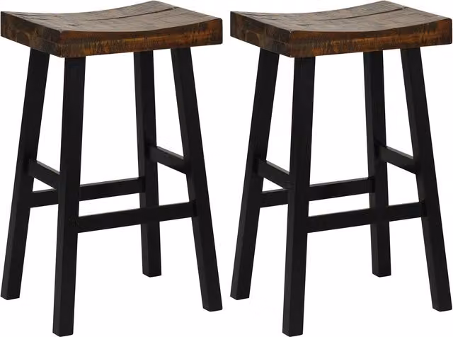 Costway Set of 2 Brown Industrial Saddle Bar Stools with Wood Frame