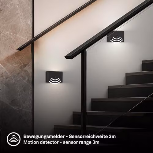 Briloner Rechargeable LED Wall Light with Motion Sensor and Up & Down Lighting, Black, W/D/H: 16 x 9.5 x 6.5 cm – 3