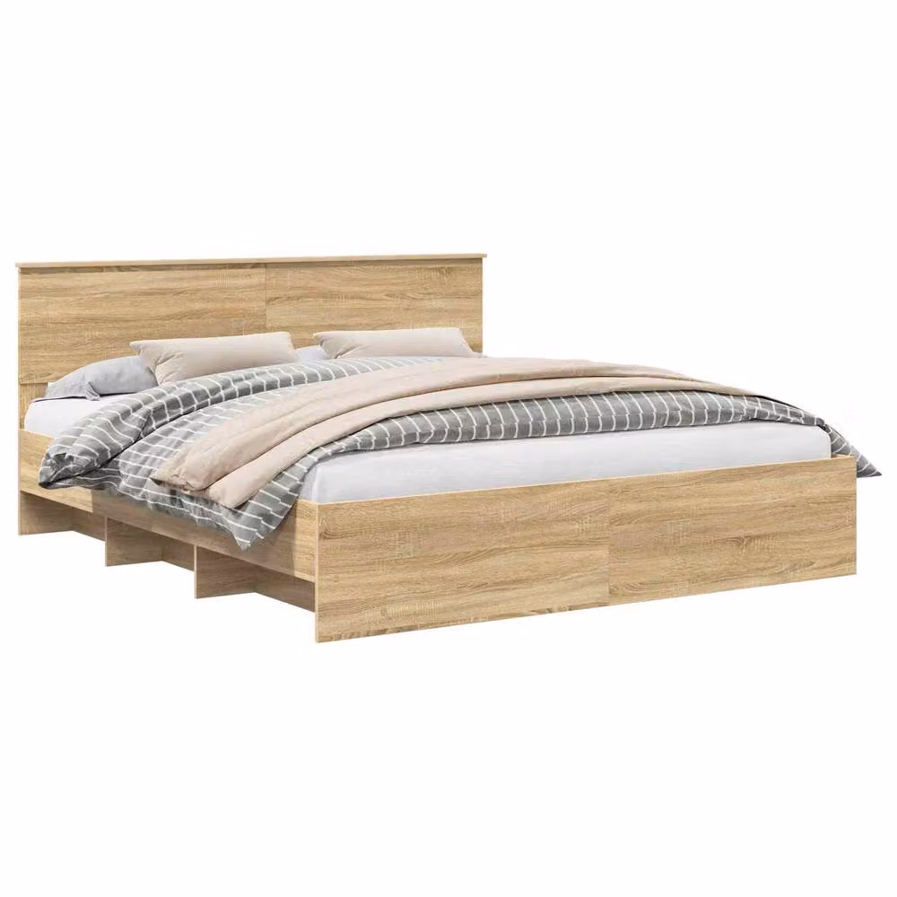 Berkfield Home Sonoma Oak Bed Frame in Brown, Engineered Wood, 200 x 200 cm – 2