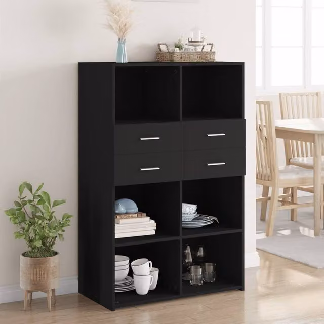 Berkfield Home Modern Black Matt Highboard W/D/H: 80 x 42.5 x 124 cm – 1