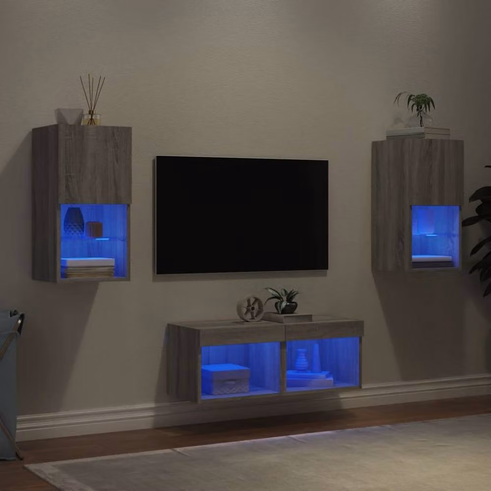 Berkfield Home 4 Piece Modern Wall Mounted TV Cabinet Set with LED Lighting in Grey Sonoma – 2