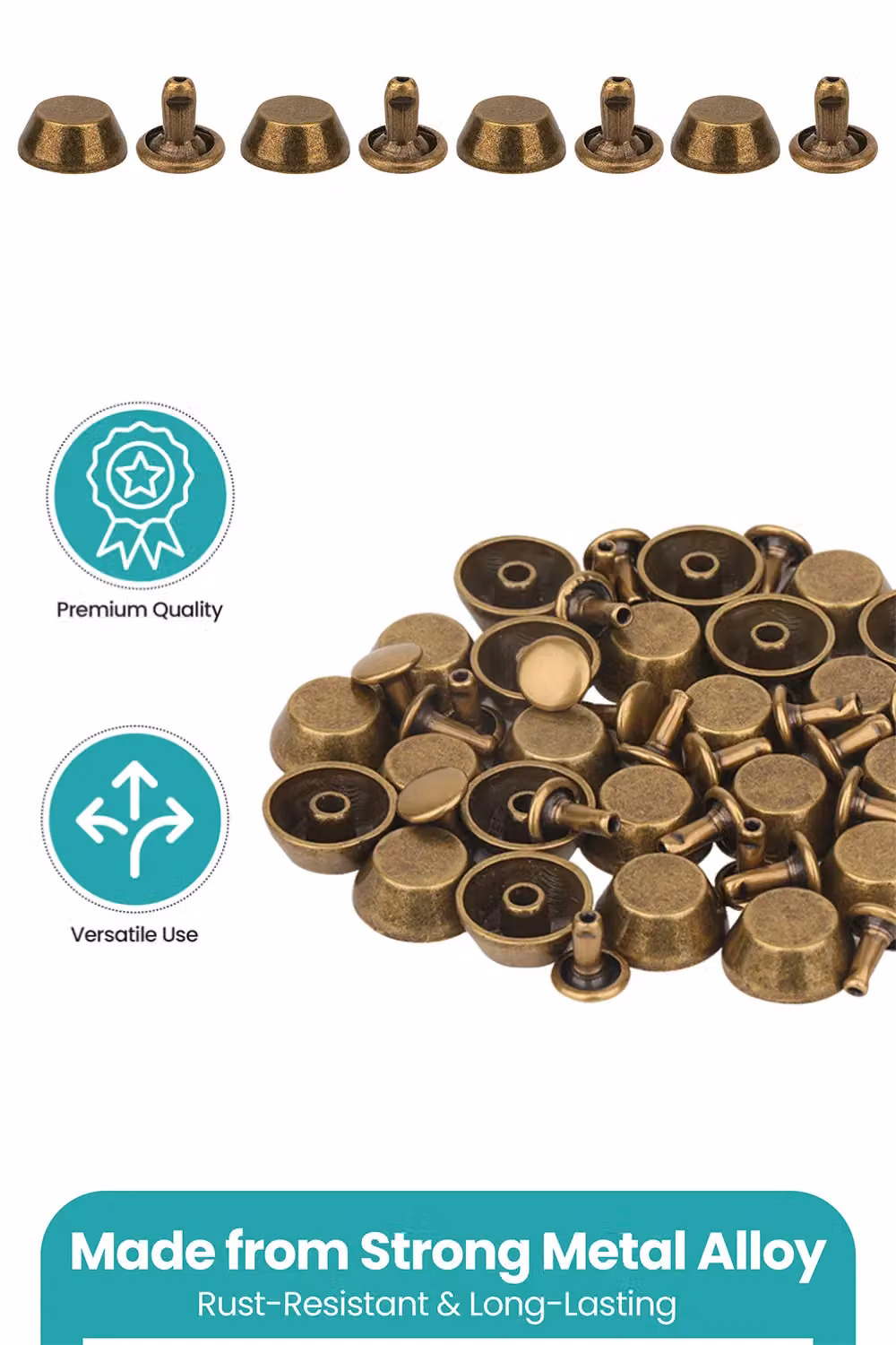 Neel Blue Bronze Metal Alloy Mushroom Feet Caps with 7mm Back Rivets, 12mm, 25 Pieces – 3