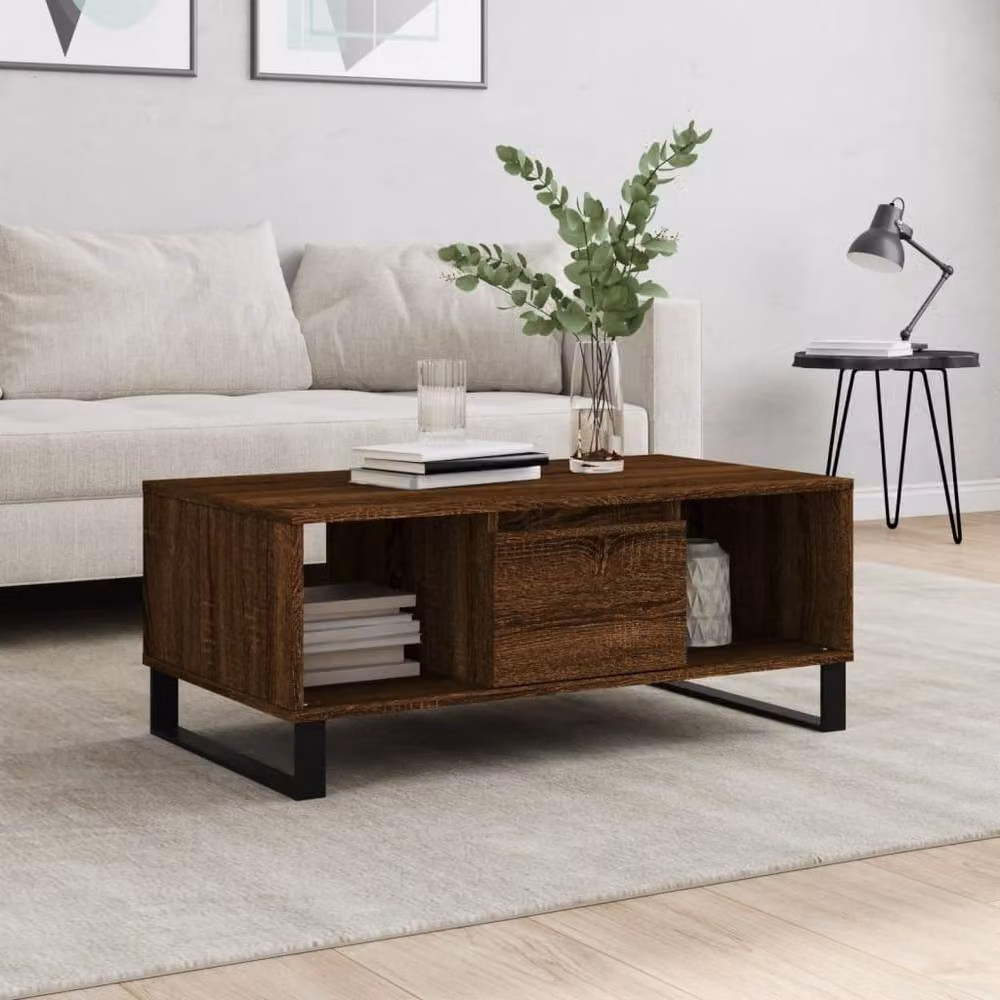 Berkfield Home Modern Rectangular Coffee Table in Brown Oak, W/D/H: 90 x 50 x 36.5 cm – 2