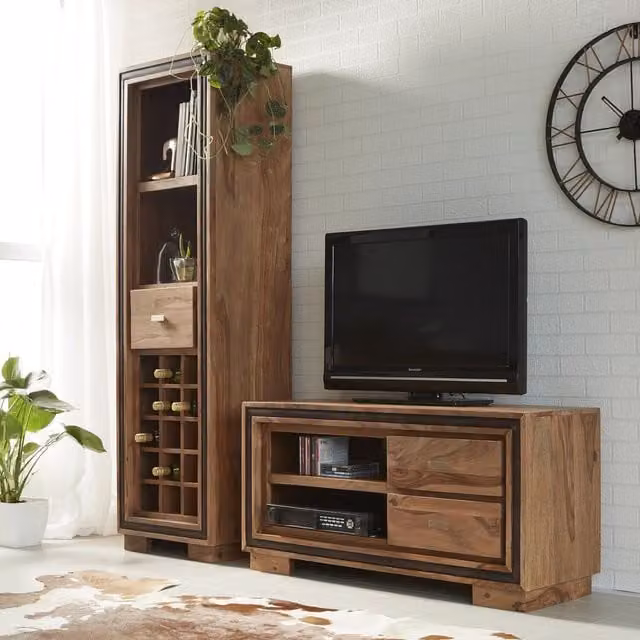 IH Design Modern Sheesham Wood Wine Bookcase in Brown