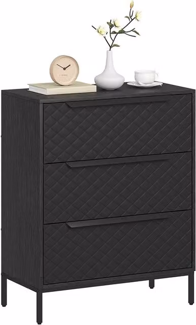 Kelvenix Modern Black 3 Drawer Dresser for Bedroom