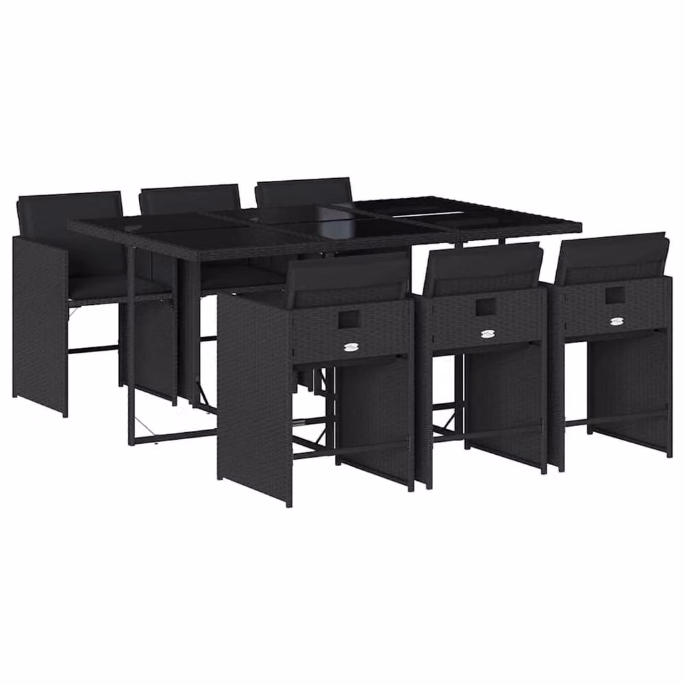 Berkfield Home Garden 6-Seater Foldable Dining Set in Black PE Rattan with Glass Top – 2