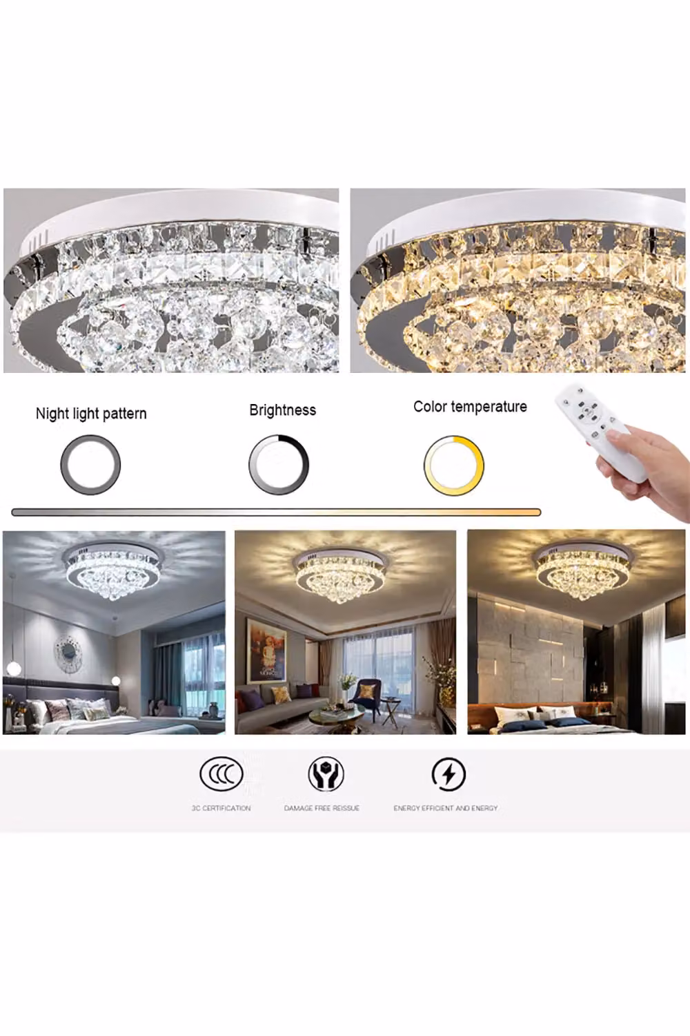 Livingandhome Luxury Crystal Flush Mount Ceiling Light in Silver and Transparent – 4