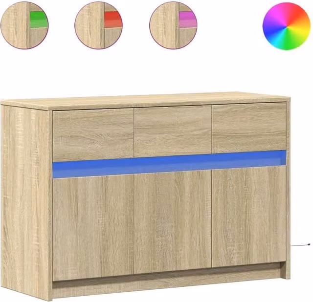 Berkfield Home Modern TV Cabinet with LED in Sonoma Oak, W/D/H: 91 x 34 x 61 cm