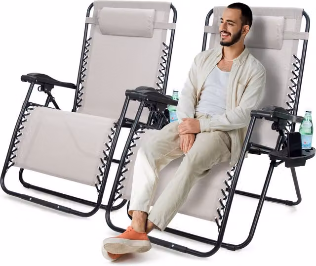SUNMER Set of 2 Grey Fabric Recliner Chairs with Armrests, Cup Holders and Adjustable Headrests