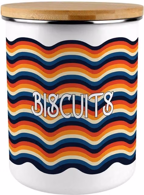 Purely Home Retro Waves Extra Large Metal Biscuit Tin in Red and Multicolour
