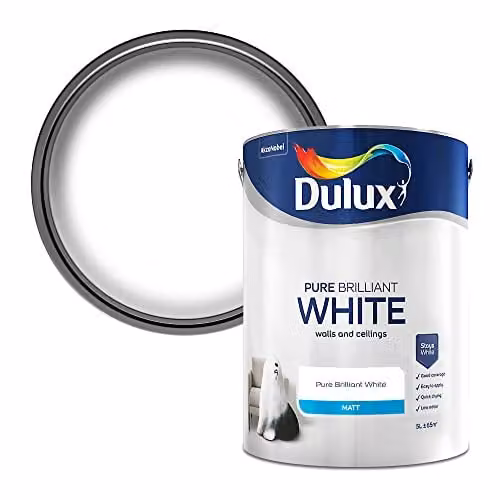 Dulux Matt Emulsion Paint for Walls and Ceilings, Pure Brilliant White, 5L