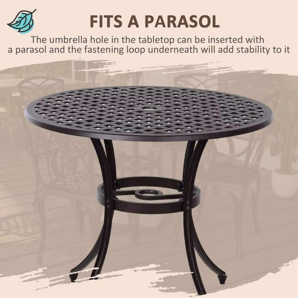 Wyld Haus Rohafa Brown Cast Aluminium 4 Seater Round Garden Dining Set with Armchairs – 4