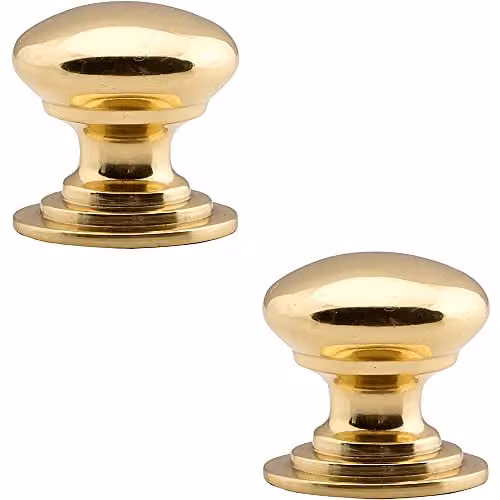 Loops 2 Pack Victorian Round Cupboard Door Knobs in Polished Brass, 38mm Diameter