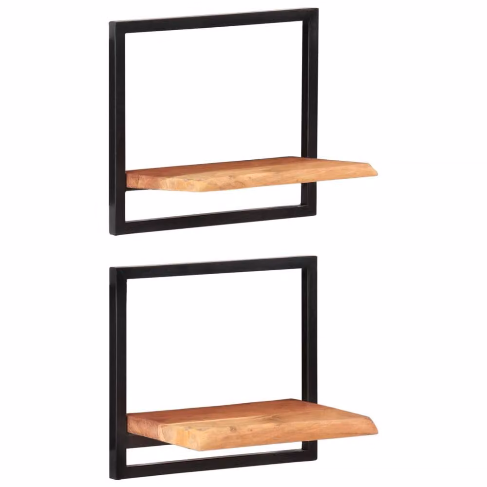 Berkfield Home Set of 2 Industrial Wall Mounted Shelves in Brown Acacia Wood and Steel, W/D/H: 40 x 24 x 35 cm – 2